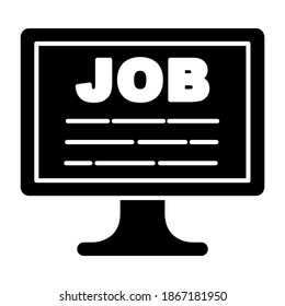 Online job search icon in modern silhouette style design. Vector illustration isolated on white background.