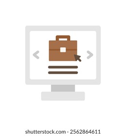 Online job seeking computer browser icon. Business, recruitment, career, economy, technology, job market concepts. Flat vector design isolated illustration.