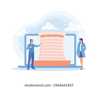 Online job vacancies. Employers create job duties and responsibilities. Job Description concept. Flat vector illustration.