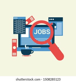 
Online jobs searching concept flat design illustration