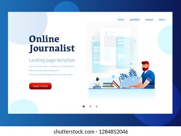 Online journalist, author, copywriter concept vector illustration. Can use for landing page template, ui, web, mobile app, poster, banner, flyer. Character design.