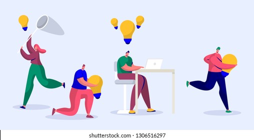 Online Journalist Write Creative Copyright for Social Article. Content Writer Work Infringement. Digital Freelance Character with Light Bulb Blogger Symbol Flat Cartoon Vector Illustration