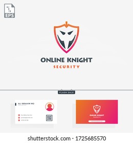Online Knight Security Technology Logo Design Vector.