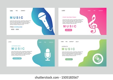Online landing page of music app. Internet web site template ideal for mobile ui with flat style girl illustration