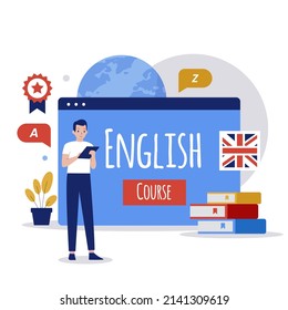 Online language course illustration design concept. Illustration for websites, landing pages, mobile applications, posters and banners