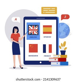 Online language course illustration design concept. Illustration for websites, landing pages, mobile applications, posters and banners