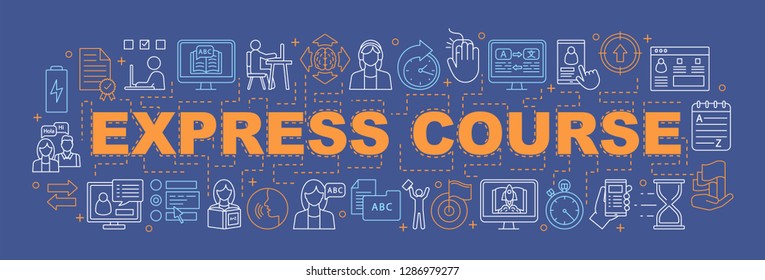 Banner de concepto de palabra del curso en línea. Presentación, sitio web. Empieza a aprender para principiantes. Tipografía con letras aisladas. Escuelas de idiomas extranjeros, educación, clases. Ilustración del vector