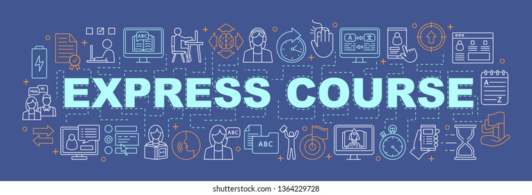 Online language course word concept banner. Presentation, website. Express foreign language school, education, classes. Start learning for beginners. Isolated lettering typography. Vector illustration