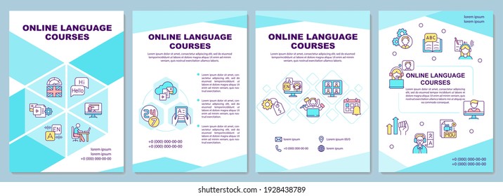 Online language courses brochure template. Special information. Flyer, booklet, leaflet print, cover design with linear icons. Vector layouts for magazines, annual reports, advertising posters