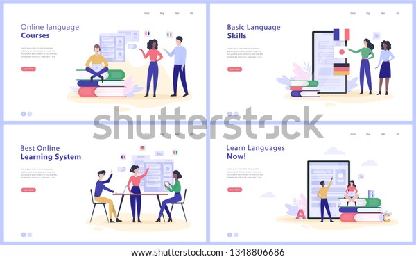 Online Language Courses Concept Web Banner Stock Vector Royalty