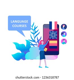 Online language courses, distance education, training. Language Learning Interface and Teaching Concept. Education Concept, training young people. Internet students