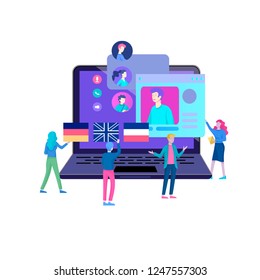 Online language courses, distance education, training. Language Learning Interface and Teaching Concept. Education Concept, training young people. Internet students