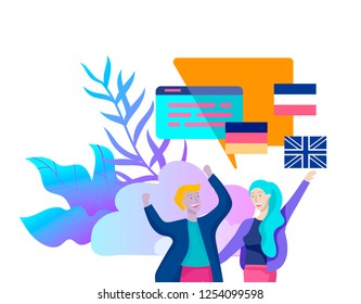 Online language courses, distance education, training. Language Learning Interface and Teaching Concept. Education Concept, training young people. Internet students