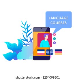Online language courses, distance education, training. Language Learning Interface and Teaching Concept. Education Concept, training young people. Internet students