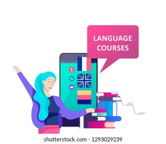Online language courses, distance education, training. Language Learning Interface and Teaching Concept. Education Concept, training young people. Internet students