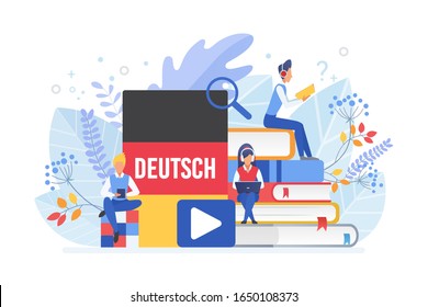 Online Language Courses Flat Vector Illustration. Distance Education, Germany Remote School, University Lessons. German Language Internet Class, E Learning Isolated Clipart On White Background