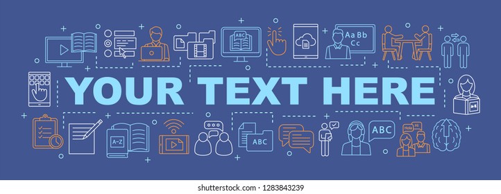 Online language courses word concepts banner. Video tutorials, classes, speaking club. Presentation, website. Yor text here. Isolated lettering typography idea with linear icons. Vector illustration