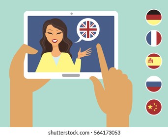 Online language learning concept flat vector illustration