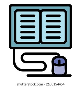 Icono de aprendizaje de idiomas en línea. Esquema de aprendizaje de lenguaje en línea de icono de vectores de color aislado