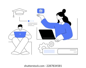 Online language school abstract concept vector illustration. Recorded digital class, online language tutor, live native speaker lesson, practical course, distance education abstract metaphor.