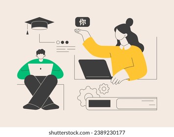 Online language school abstract concept vector illustration. Recorded digital class, online language tutor, live native speaker lesson, practical course, distance education abstract metaphor.