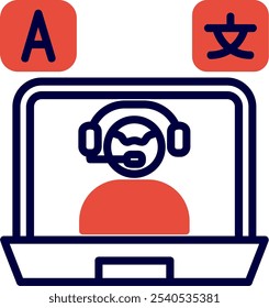 Online Language Teacher Line Red Filled Vector Icon Design
