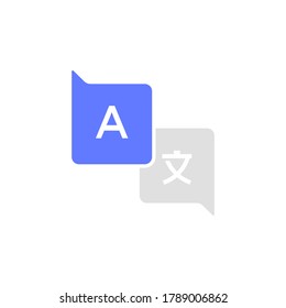 Online language translator. Chat bubbles translation for best communication or learning languages. Logo design. Vector illustration.