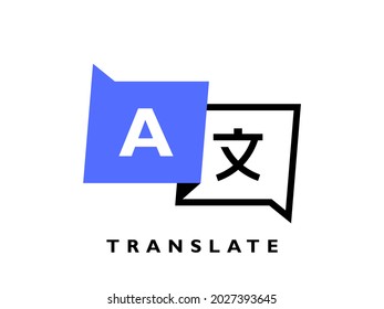 Online language translator. Chat bubbles translation for best communication or learning languages. Logo design. Vector illustration.