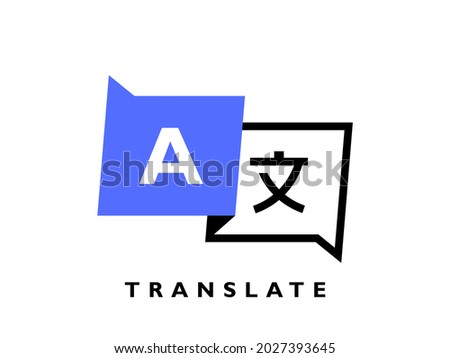 Online language translator. Chat bubbles translation for best communication or learning languages. Logo design. Vector illustration.