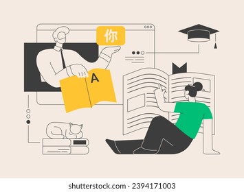 Online language tutoring abstract concept vector illustration. Live video tutoring, native speaker lesson, personal tutor in self-isolation, practice and improve speaking abstract metaphor.