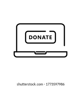 Online from laptop donating line icon.