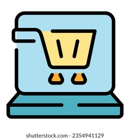 Online laptop shop icon outline vector. Contract store. Job offer color flat
