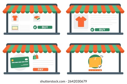 Online Laptop Store Illustration. Digital Laptop Shop on Website Interface. E-Commerce Laptop Sale Illustration