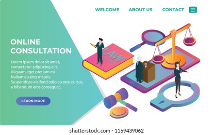 online law isometric landing page illustration