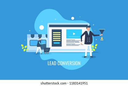 Online Lead Conversion - Website Leads, Lead Marketing, Business Lead Generation Flat Design Vector With Characters