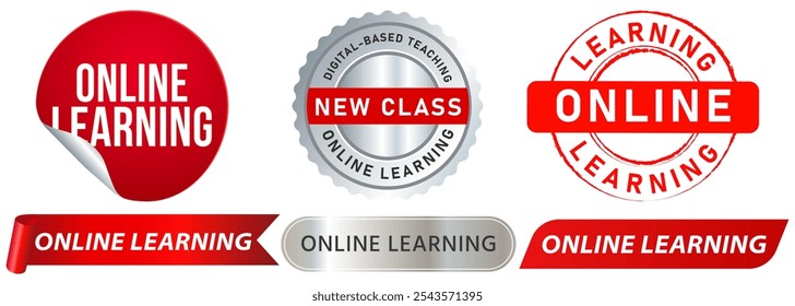 Online leaning study distance teaching lecture school university class website academy virtual meeting stamp colorful badge emblem sticker label seal design icon set collection