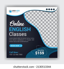 Online learn English language course lessons social media post design template