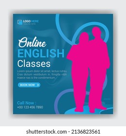 Online learn English language course lessons social media post design template