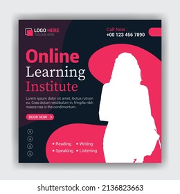 Aprender en línea clases de inglés clases de medios sociales plantilla de diseño de publicaciones en medios sociales