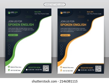 Online learn English language course lessons flyer design template