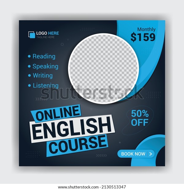 Online learn English language course lessons\
social media post design\
template