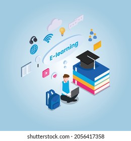 Online learning 3d isometric vector illustration concept for banner, website, landing page, ads, flyer template