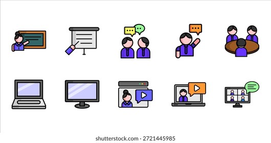 Ícones de atividade de aprendizagem online compactam educação escolar
