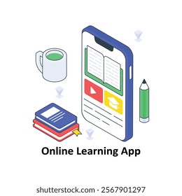 Online Learning App isometric Colored illustration. EPS File stock illustration