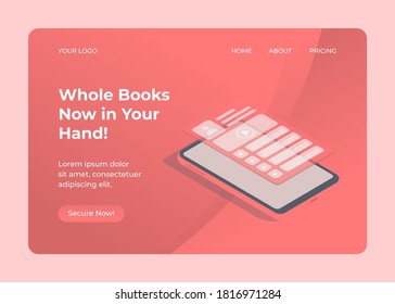 Online learning app in phone isometric illustration for study from home
