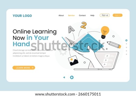 Online learning banner landing page template. Landing page website design for online education