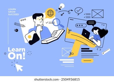 Online learning banner. Vector illustration of education, learning, back to school, online course and training, distance education and e-learning.