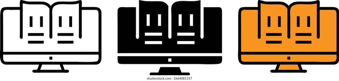 Online Learning Book Computer Icon Set Digital Education Vector