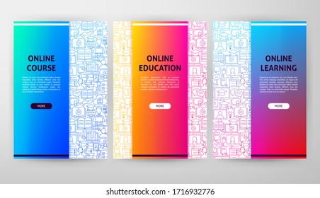 Online Learning Brochure Web Design. Vector Illustration of Outline Template.