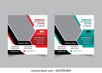 Curso de Negocios de Aprendizaje en Línea Diseño creativo Plantilla de Banner de Social Media Post, agencia de marketing digital.